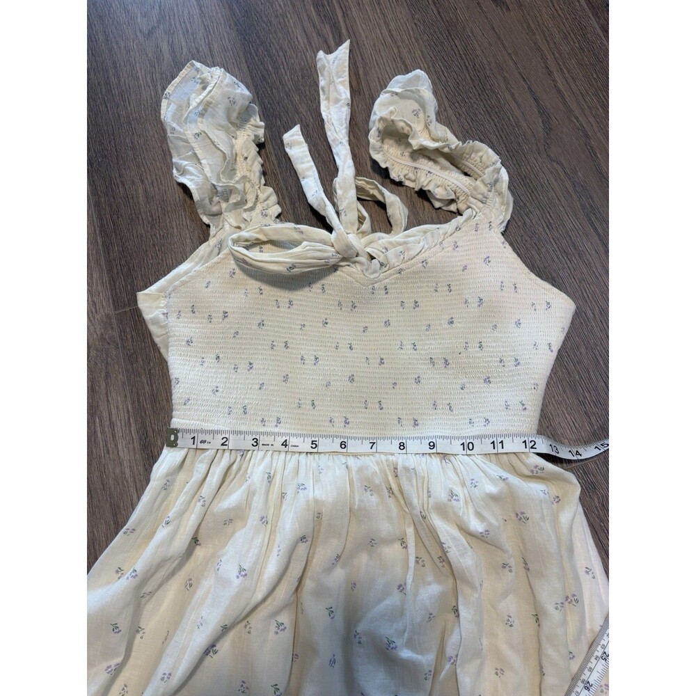 American Eagle Midi Long Dress Ivory Ruffle Smocked Floral Tiered Cottage SMALL - Picture 12 of 14